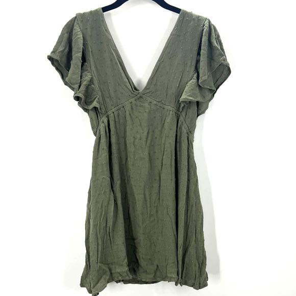 Magnolia Boutique Dark Sage Green Ruffle Cap Sleeve Short Dress Spring Large - Picture 2 of 7